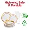 White with Burgundy and Gold Harmony Rim Plastic Wedding Value Set (20 Settings)
